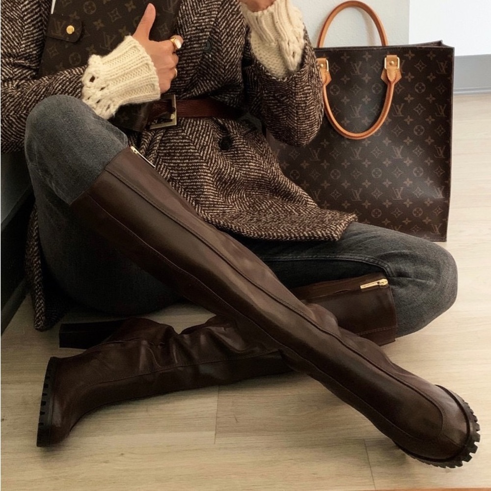 Tamara Mellon slow ride knee high leather brown boot